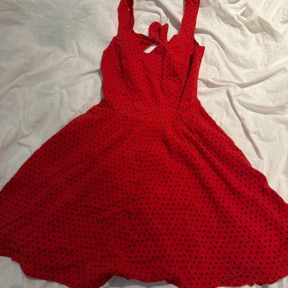 Forever 21 Vibrant Red Mini Dress with Black Dots